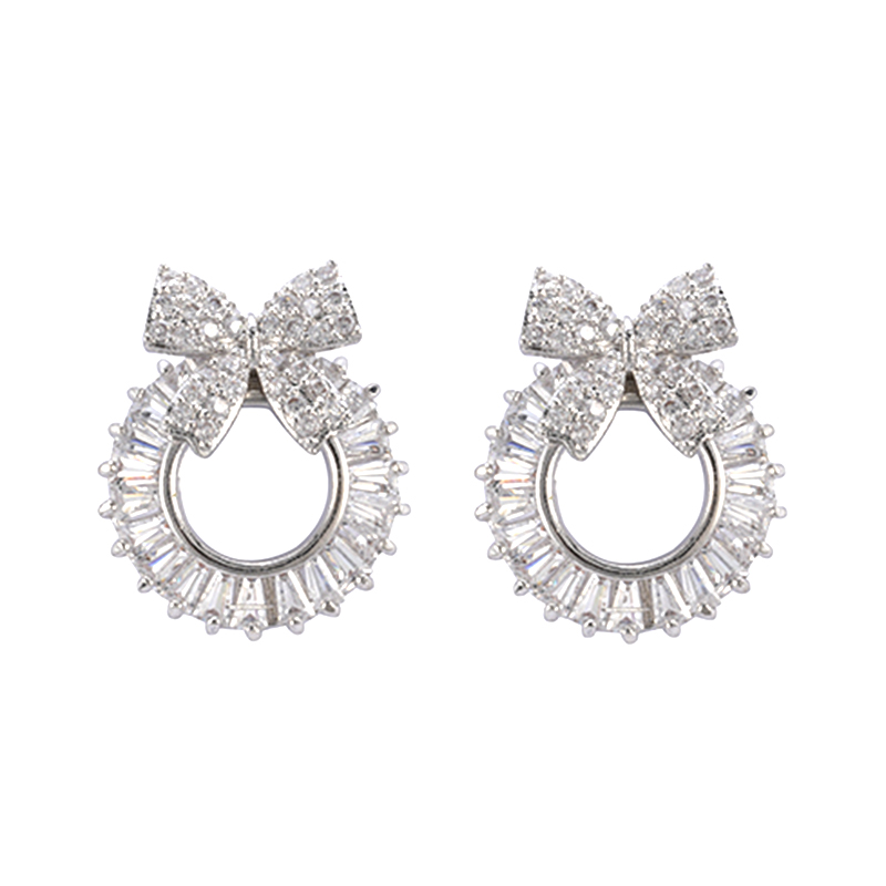 :In-stock little flower and round cubic zirconia earring