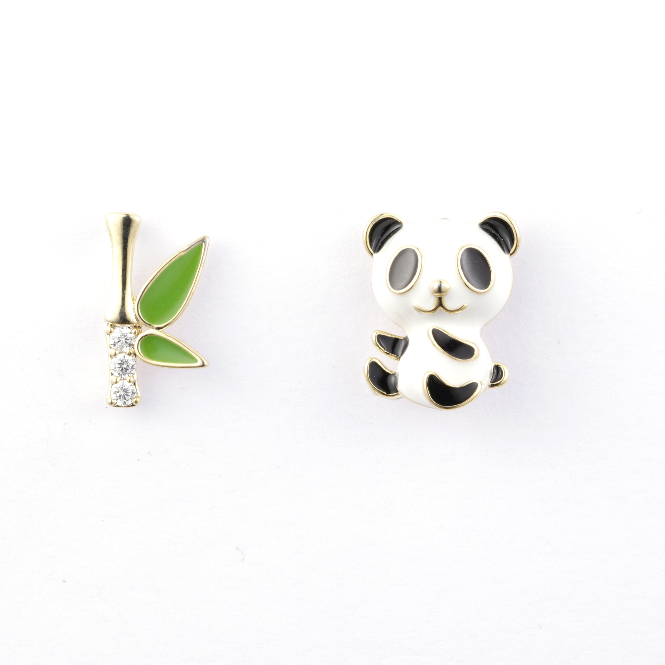 EXW Price Cz Decorated Enamel Painted Panda Bamboo Fashion Earrings