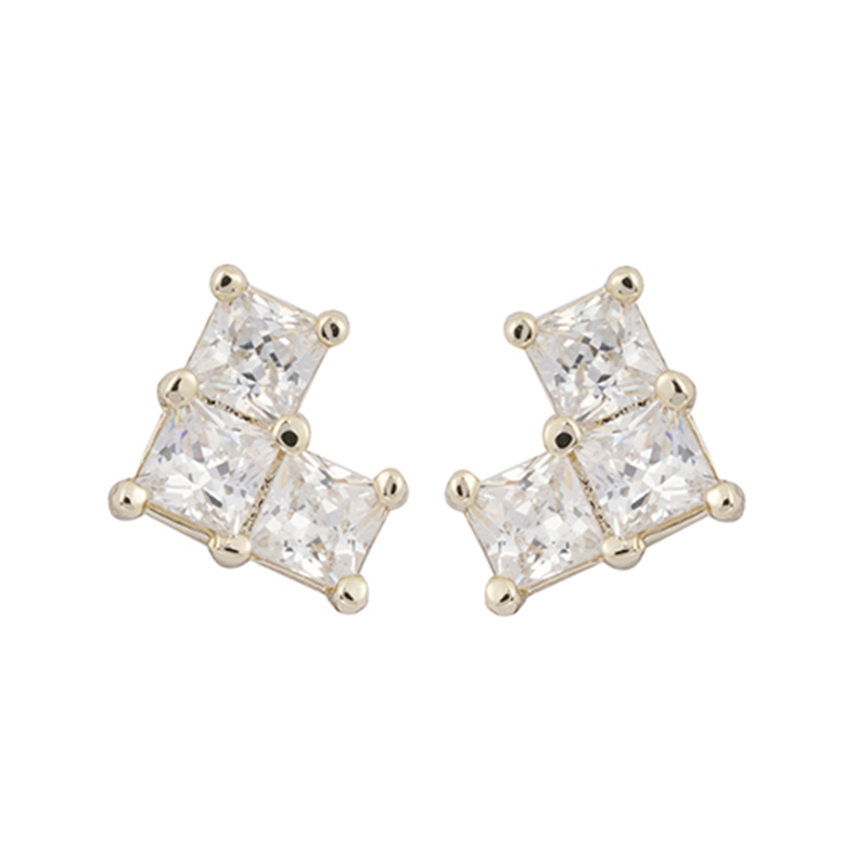 in-stock 3-square cubic zirconia earring