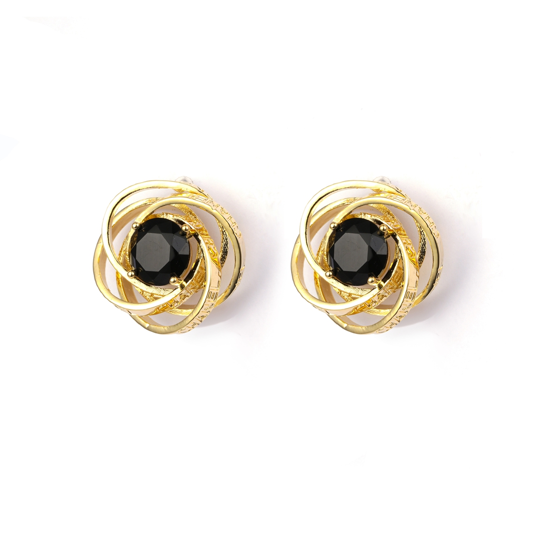 Engraved Pattern Gold Plated Earrings Studs