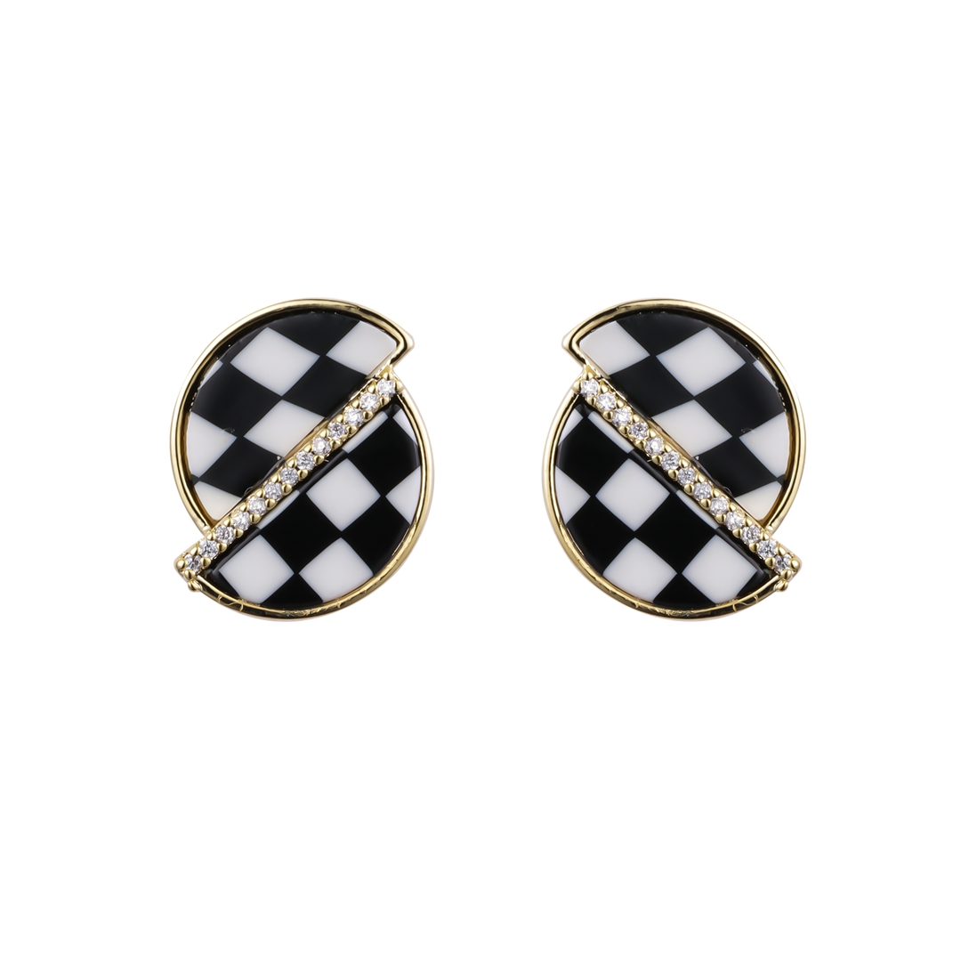 Cubic Zirconia Checkerboard Fashion Earrings