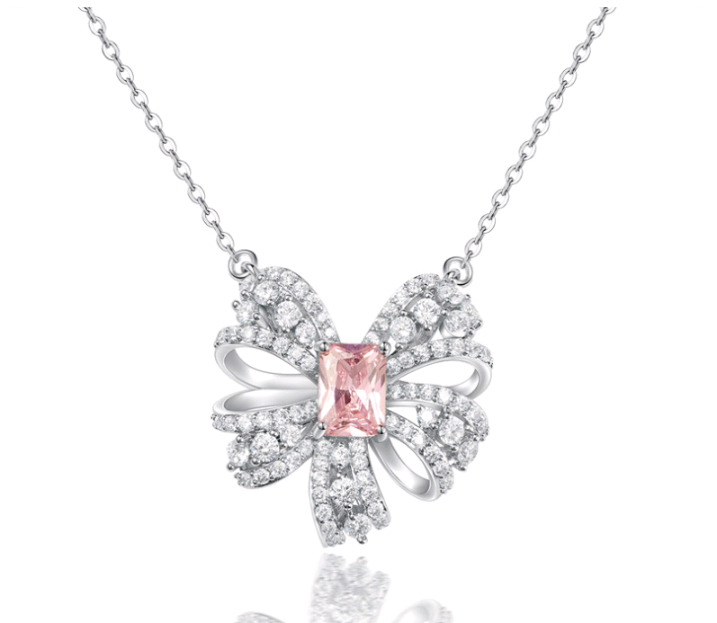 Bowknot Pink Gemstone Pendant Necklace NTB080