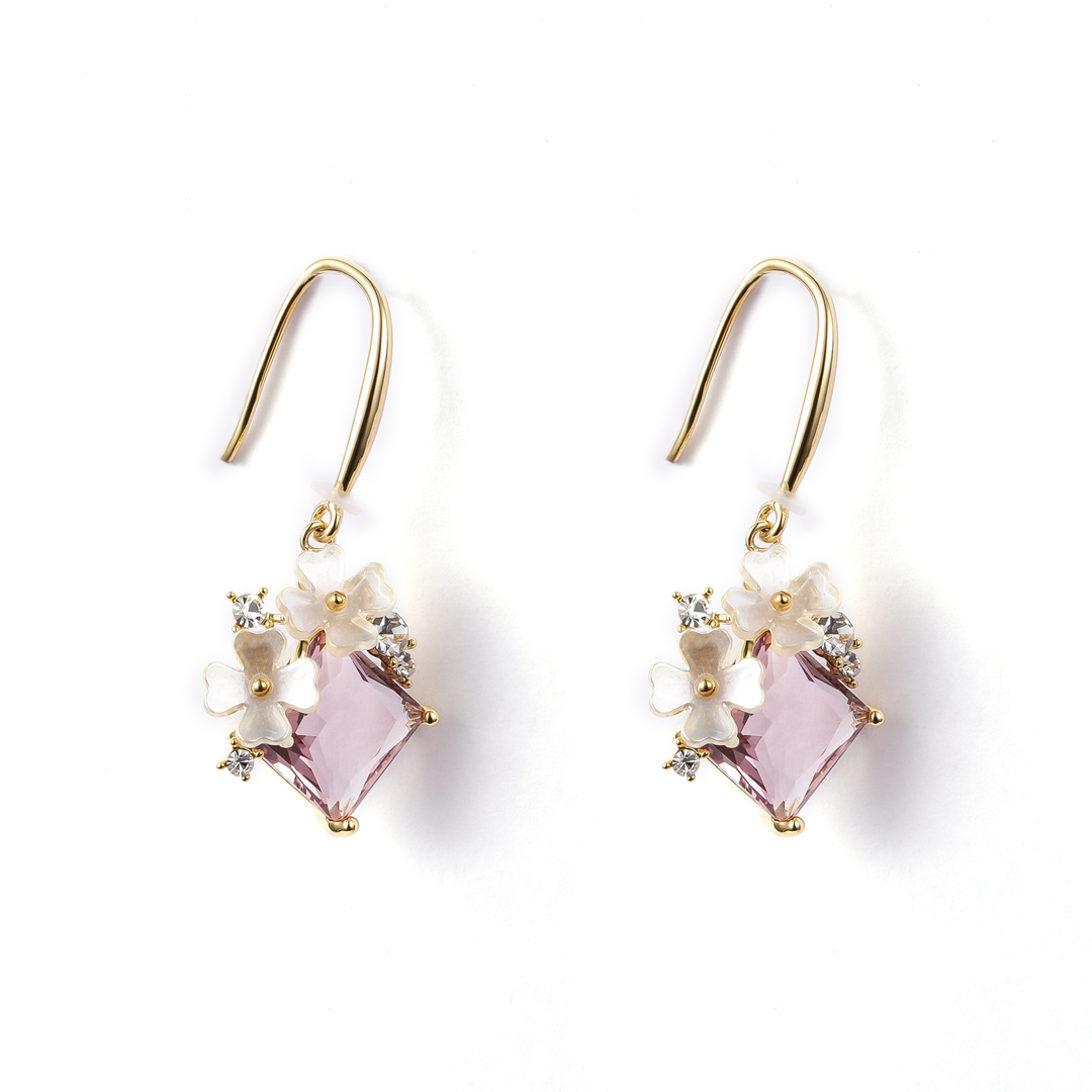 Purple Crystal Pendant Earrings