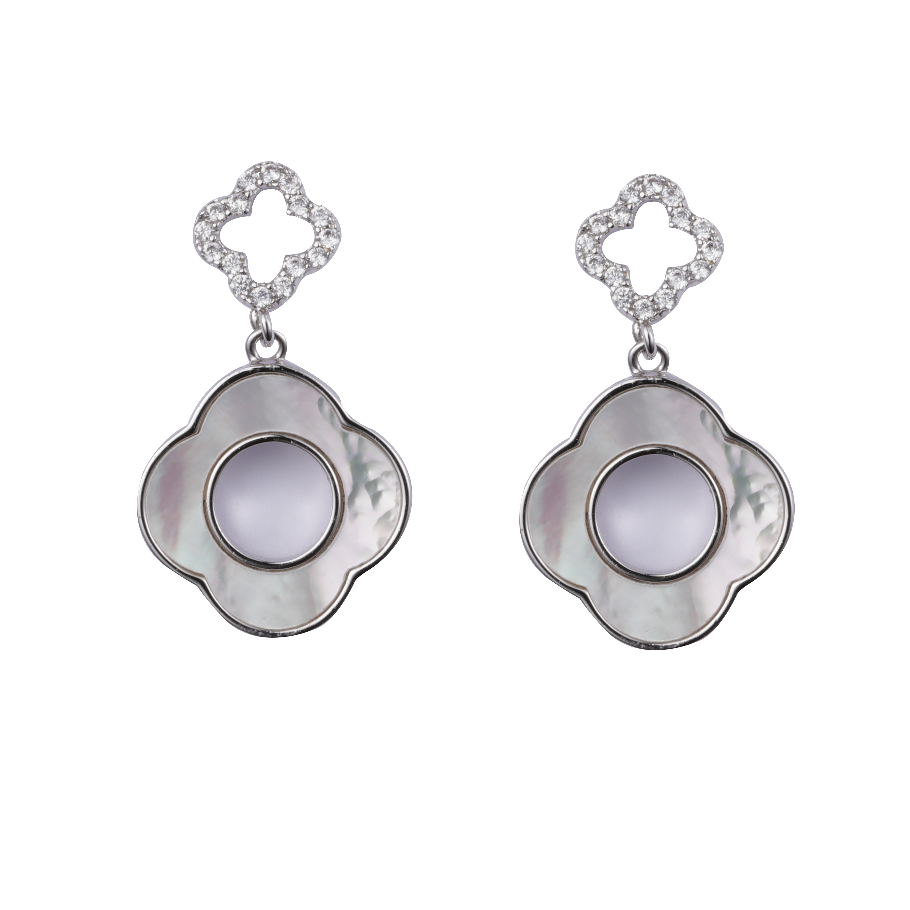 Glossy Shell Decorated Fashion Earrings Rhodium Plated