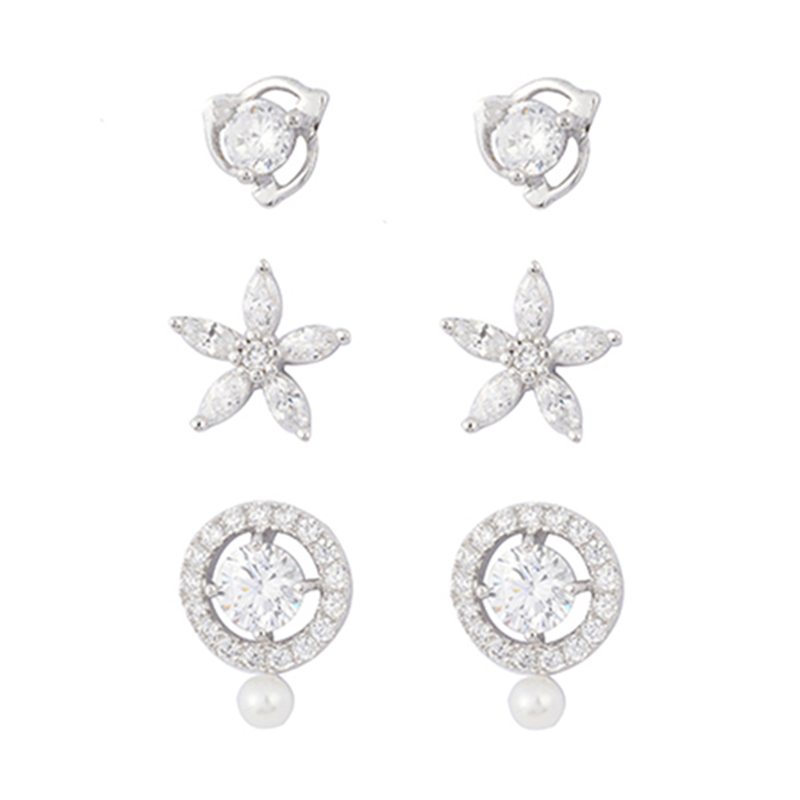 Multi-piece Set Pearl Flower Earrings