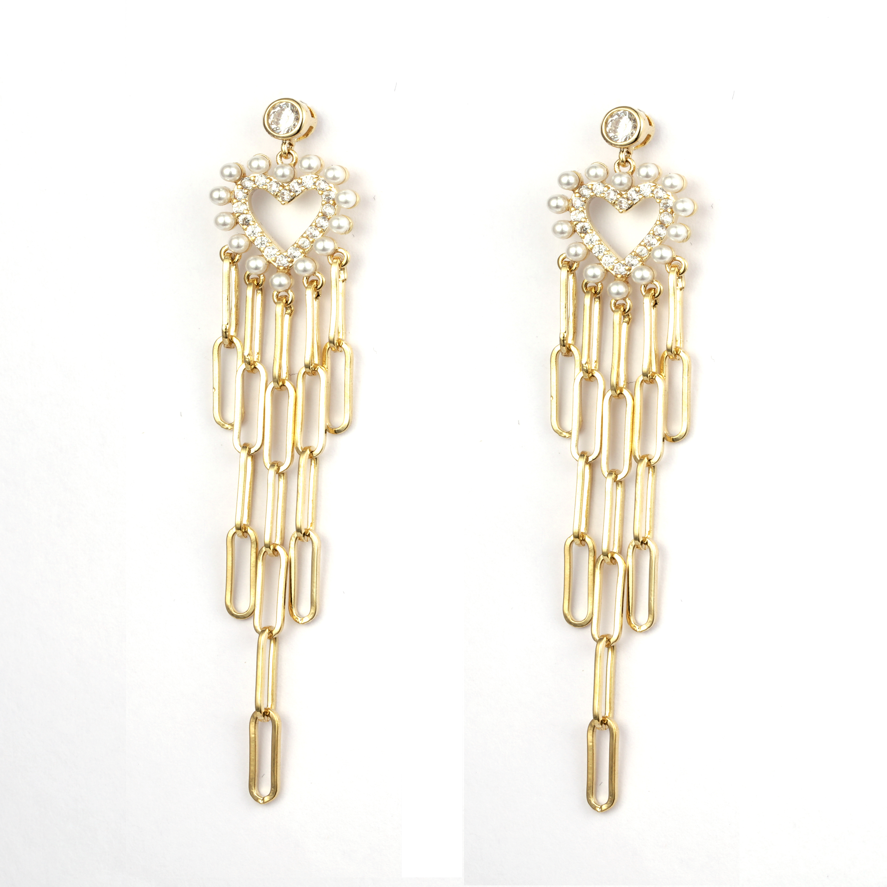 Paper Clip Shaped Pendant Cz Pearl Fashion Earrings
