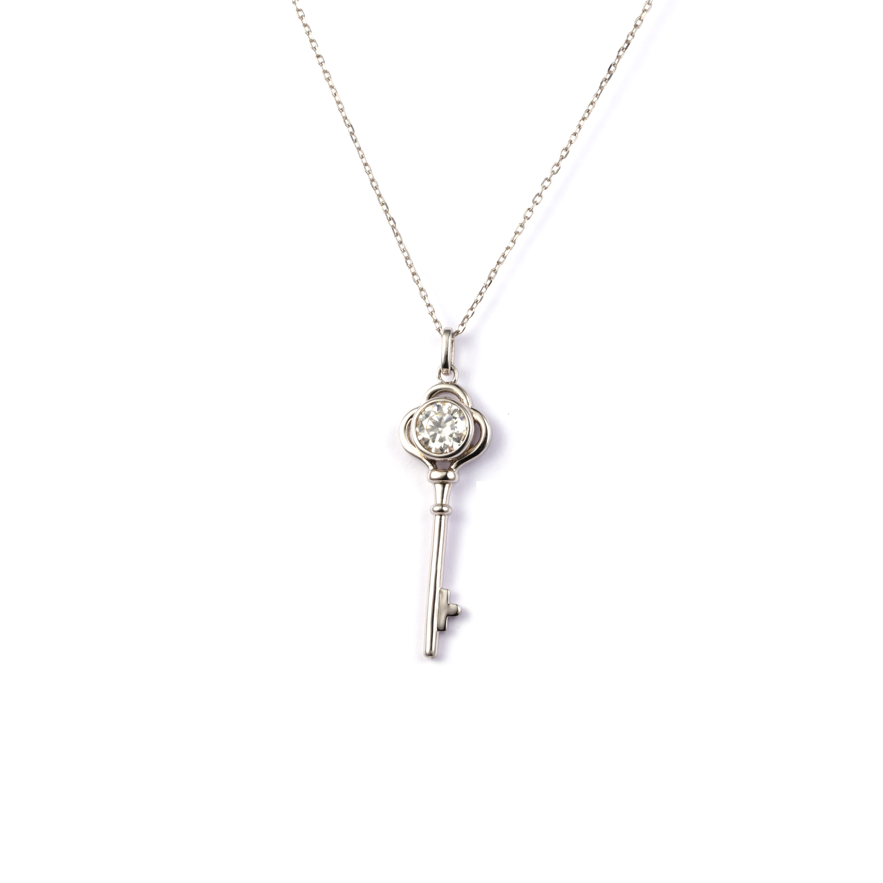 Rhodium Plated Key Pendant Silver Necklace 