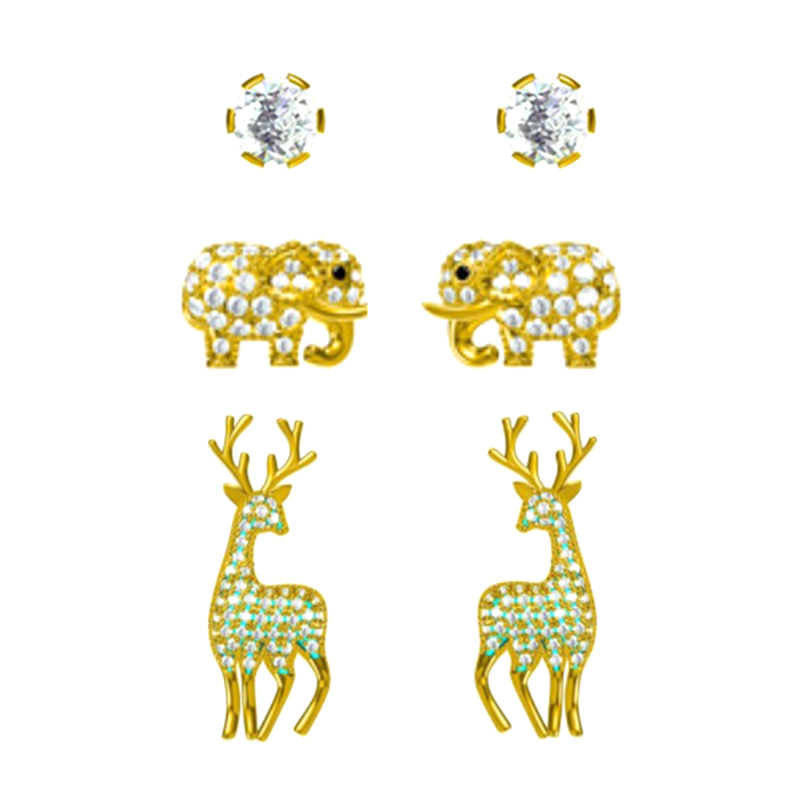 Multi-piece Giraffe And Elephant cubic zircon Earrings$2.23~2.7