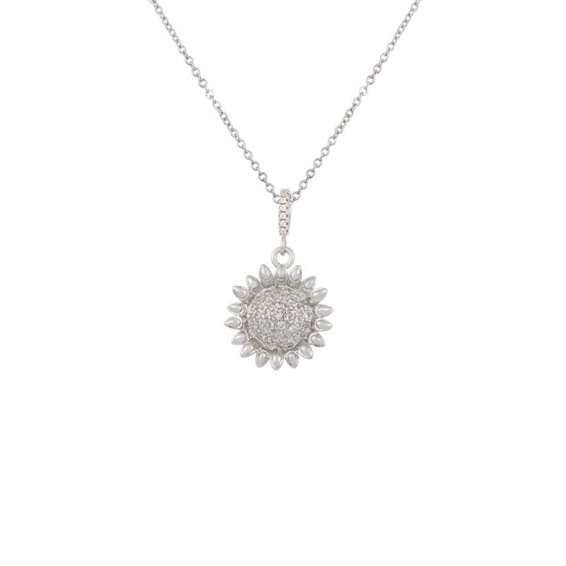 Sunflower Charm Necklace Imitation Rhodium Plated