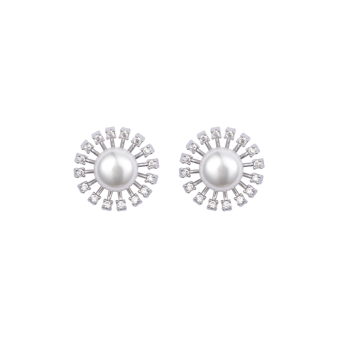 basic style cz pearl earrings rhodium plated 