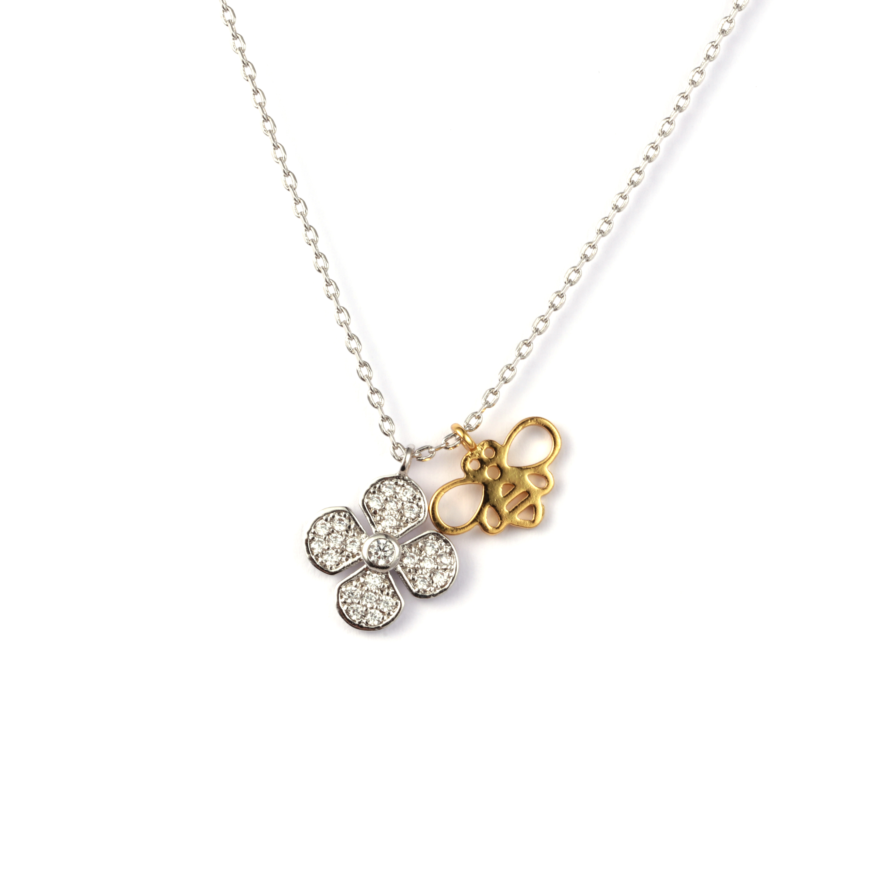 Bee And Flower Pendant Necklace