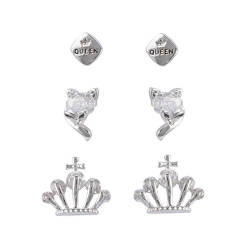 In-stock 3-pair Royal Crown Cz Earrings$2.14~2.5
