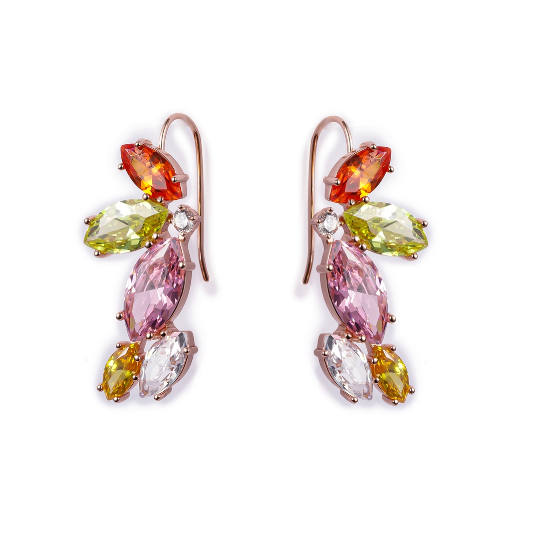 Mixed Color Cubic Zircon Rose Gold Plated Earrings