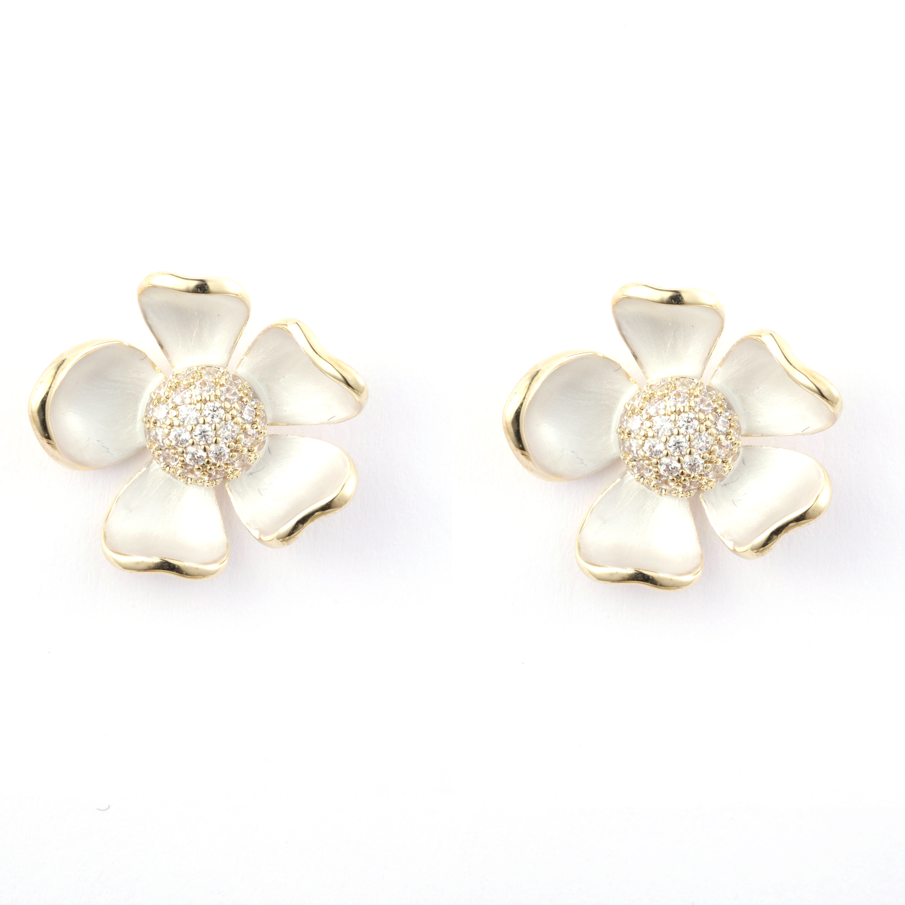Gold Plated Cubic Zirconia Blooming Flower Trendy Earrings 