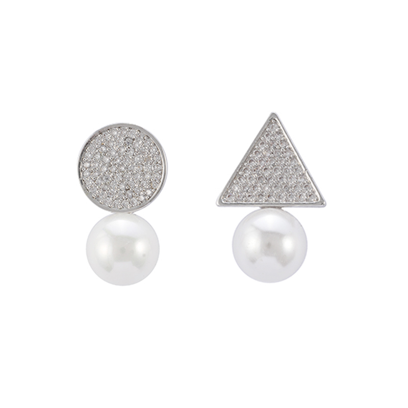Circle Triangle Stud Earrings Faux Pearl Decor Wholesale $2.15