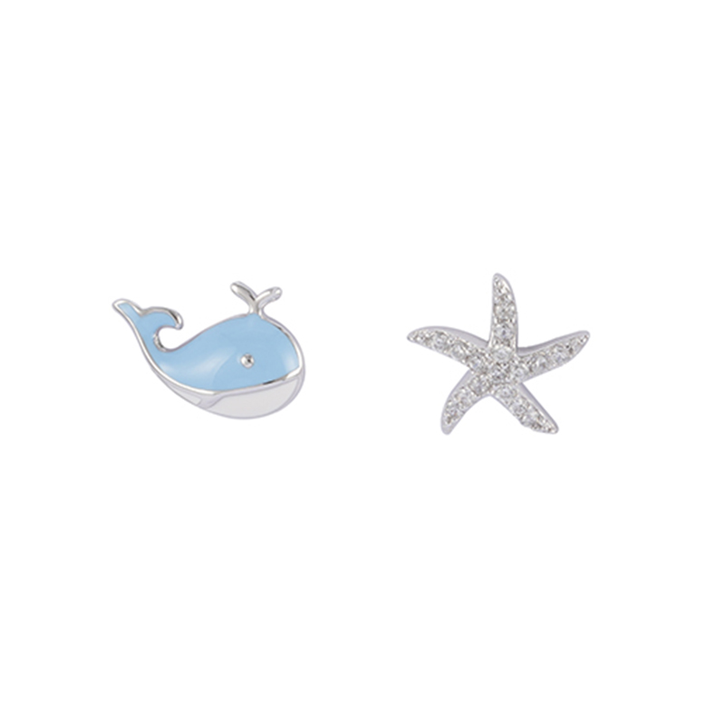 Whale And Starfish Cz Earrings