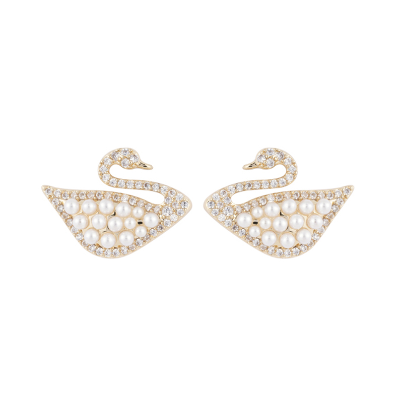 Pearl And Cz Decor Swan Earrings