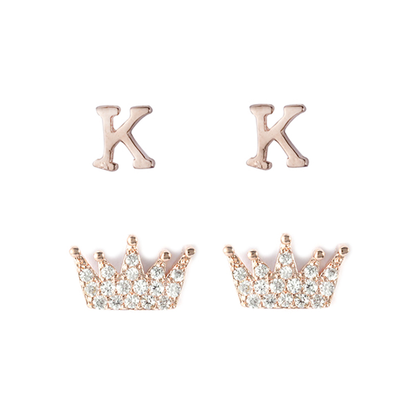 In-stock Letters And Crowns Cz Earrings