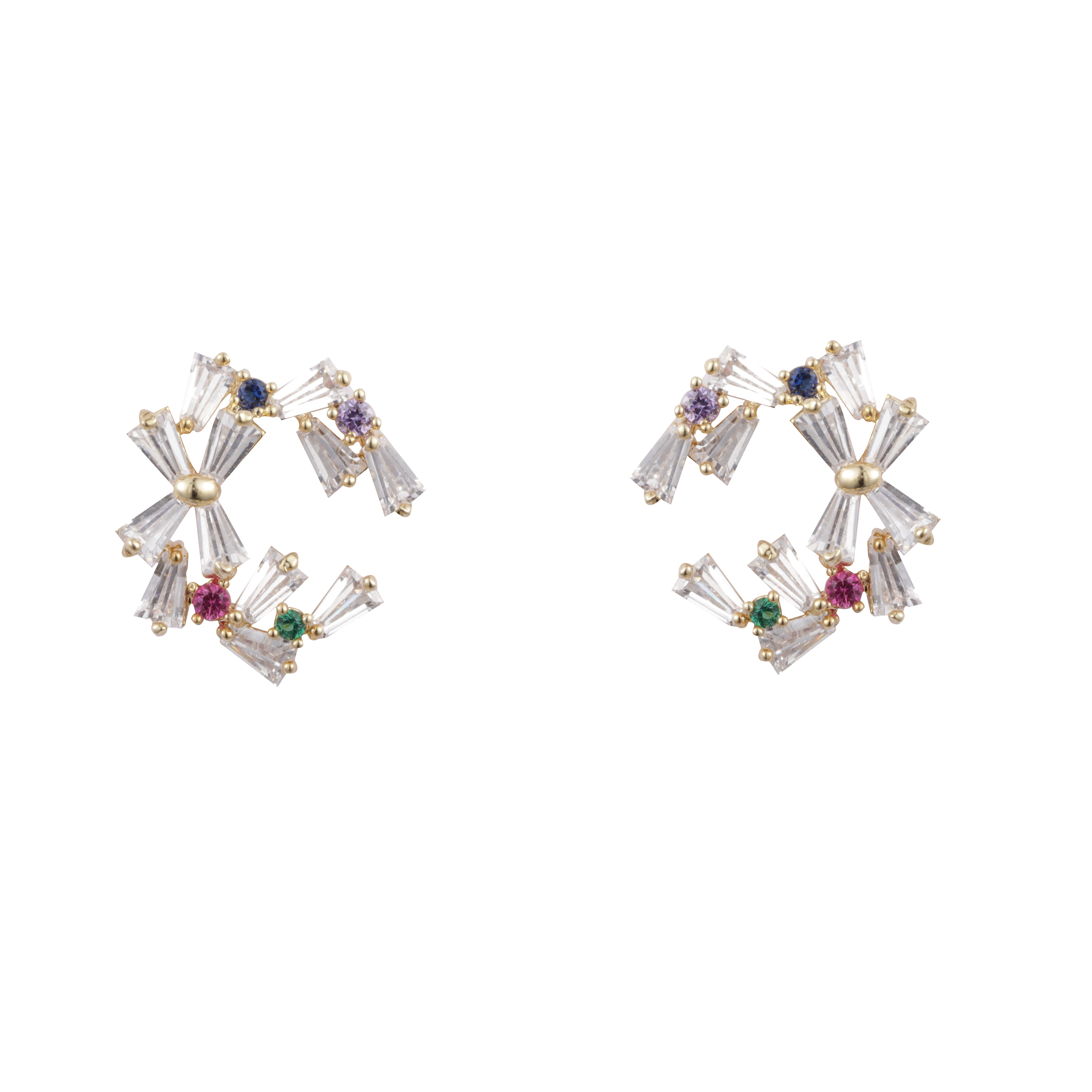 Half Opening Fashion Earrings Colored Cz Decorated Gold Plated