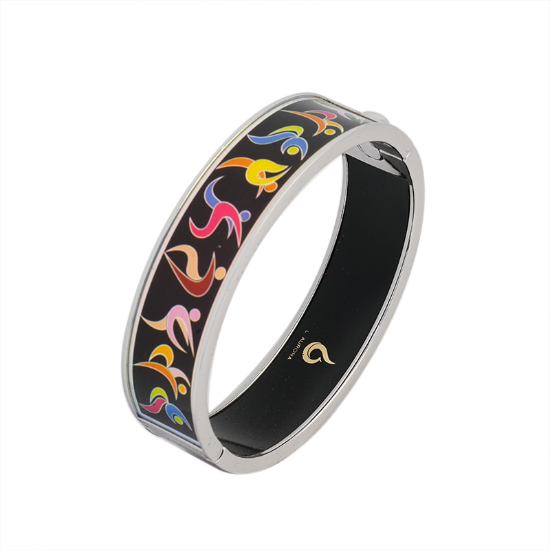 Imitation rhodium colorful pattern Bangle 16mm PET003